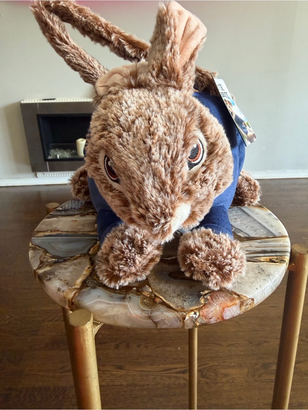 Plush Brown Bunny with Navy Jacket - Easter Basket